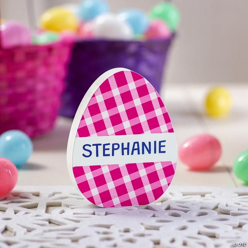Personalized Name Gingham Easter Egg Tabletop Decoration