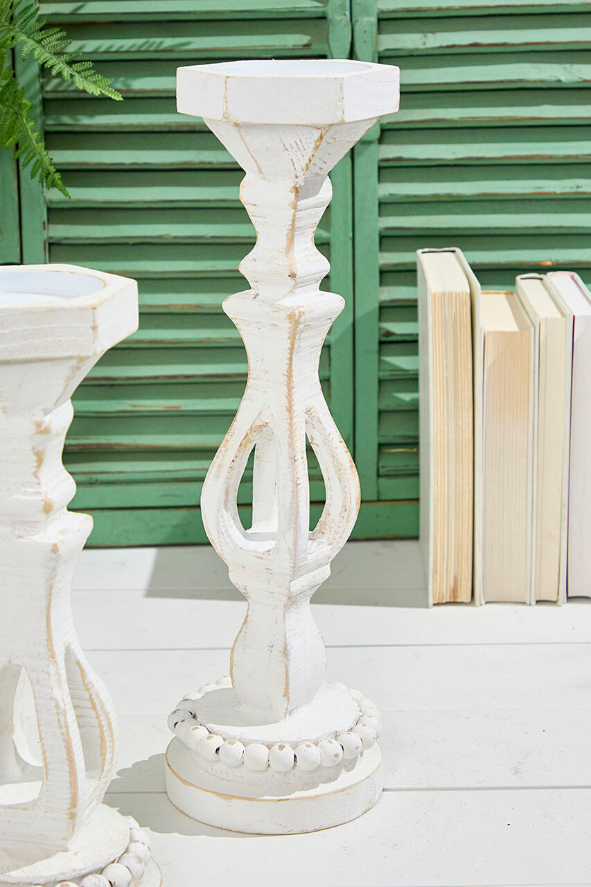 13"-16” Pillar Wood Candle Holder Set