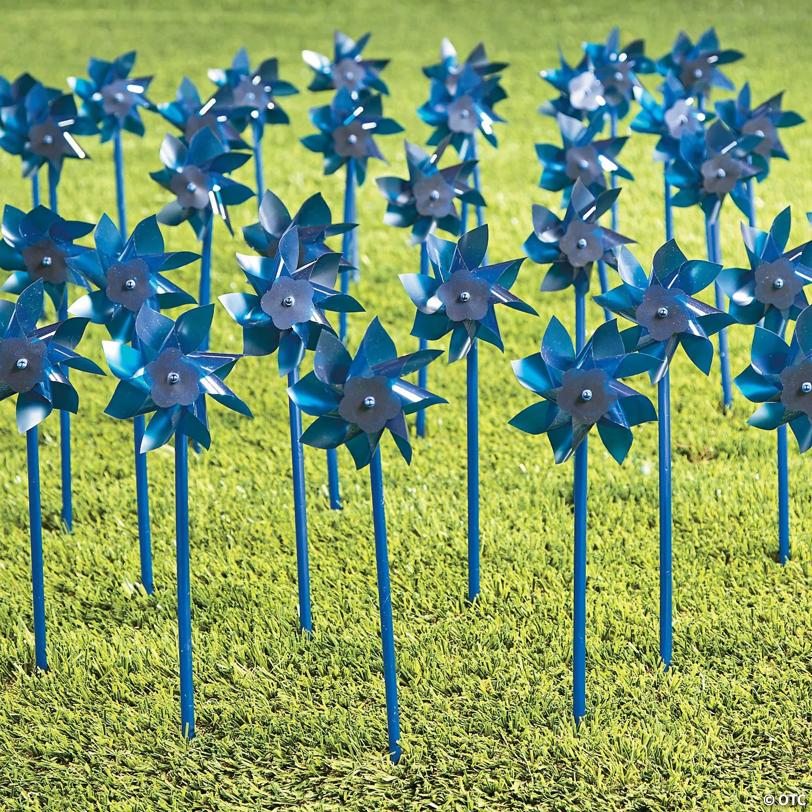 4 1/2" Blue Plastic Pinwheels with Blue Plastic Sticks - 36 Pc.