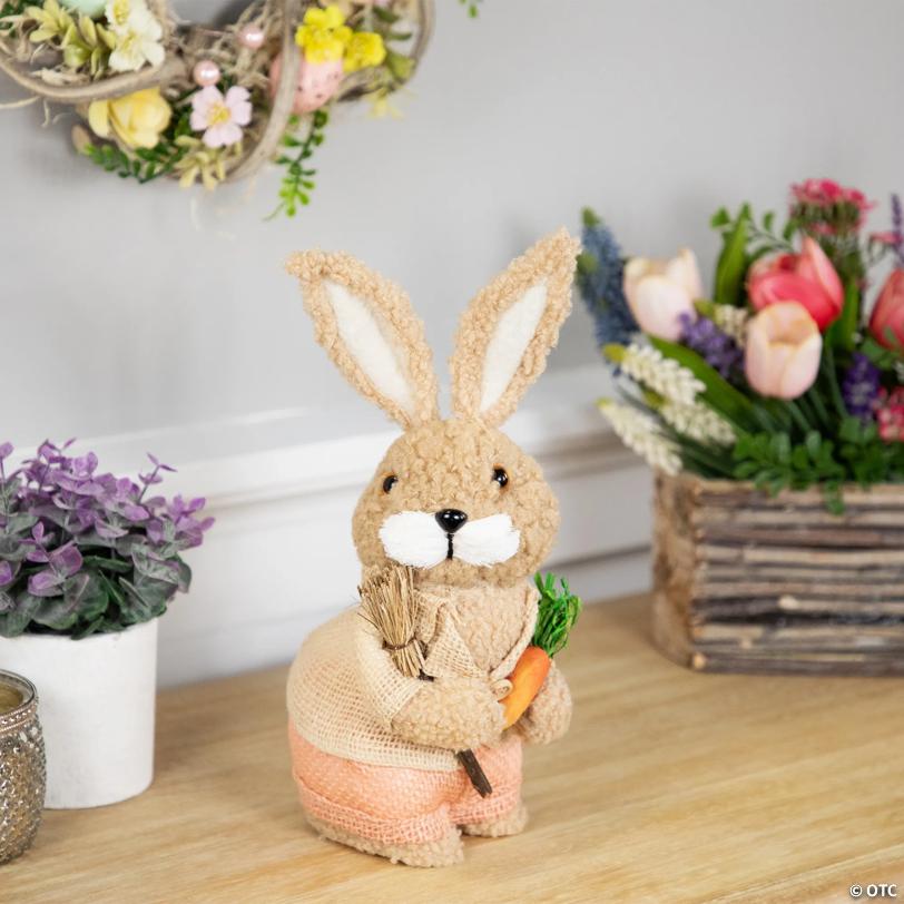 Plush Boy Easter Rabbit Figurine with Carrots - 11