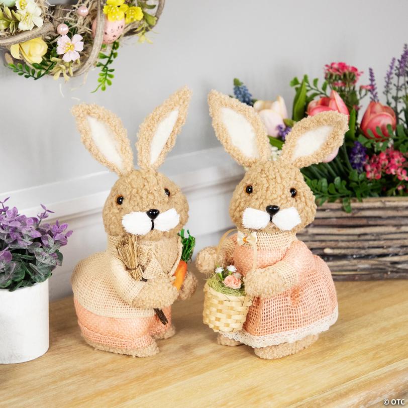 Plush Boy Easter Rabbit Figurine with Carrots - 11