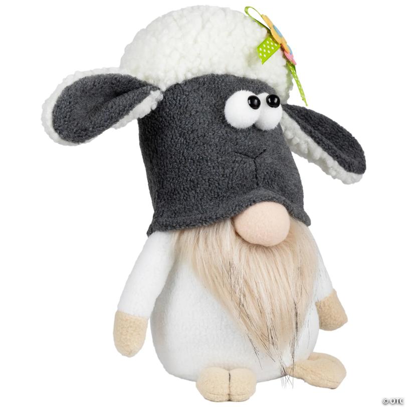 Plush Floral Sheep Gnome Easter Decoration - 9" - Tan and Gray