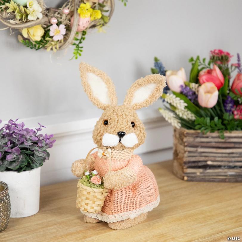 Plush Girl Easter Rabbit Decoration with Basket - 10