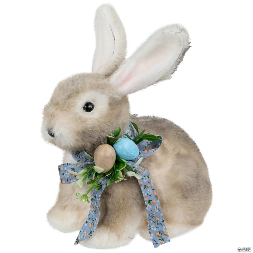 Plush Rabbit with Floral Bow Easter Figurine - 8