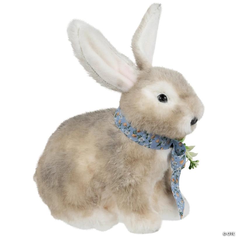 Plush Rabbit with Floral Bow Easter Figurine - 8