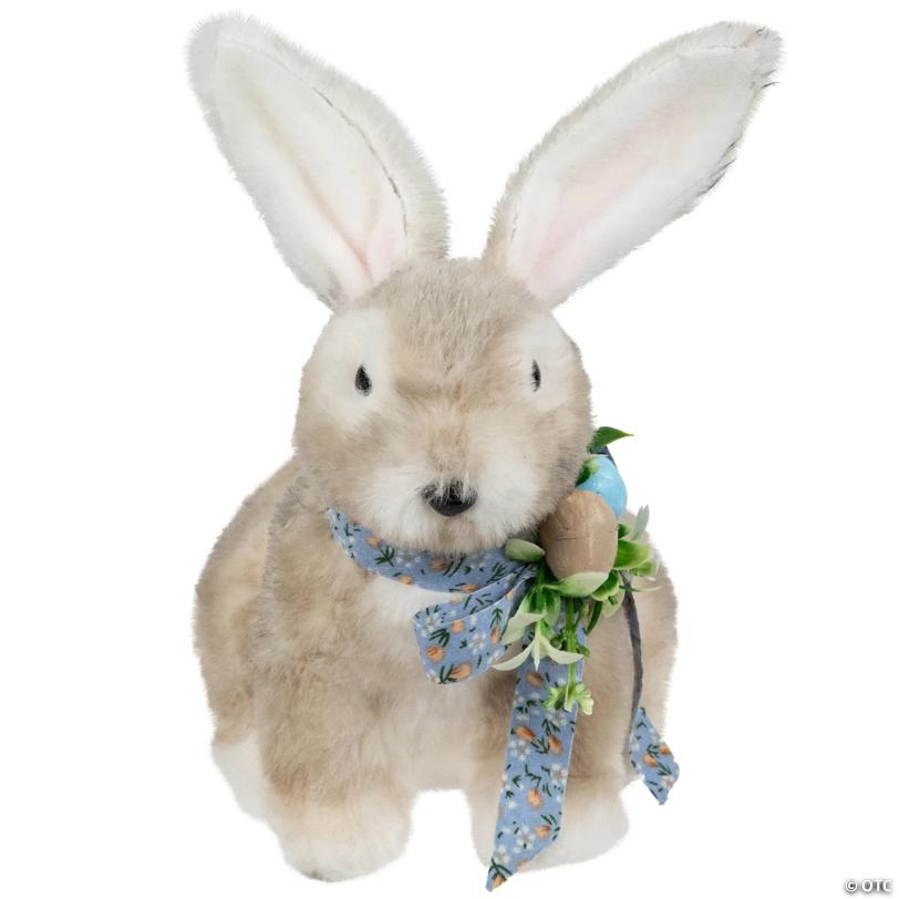 Plush Rabbit with Floral Bow Easter Figurine - 8