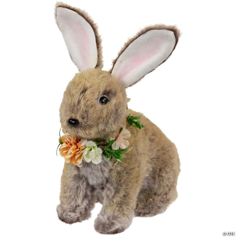 Plush Rabbit with Flower Wreath Easter Figurine - 8.5