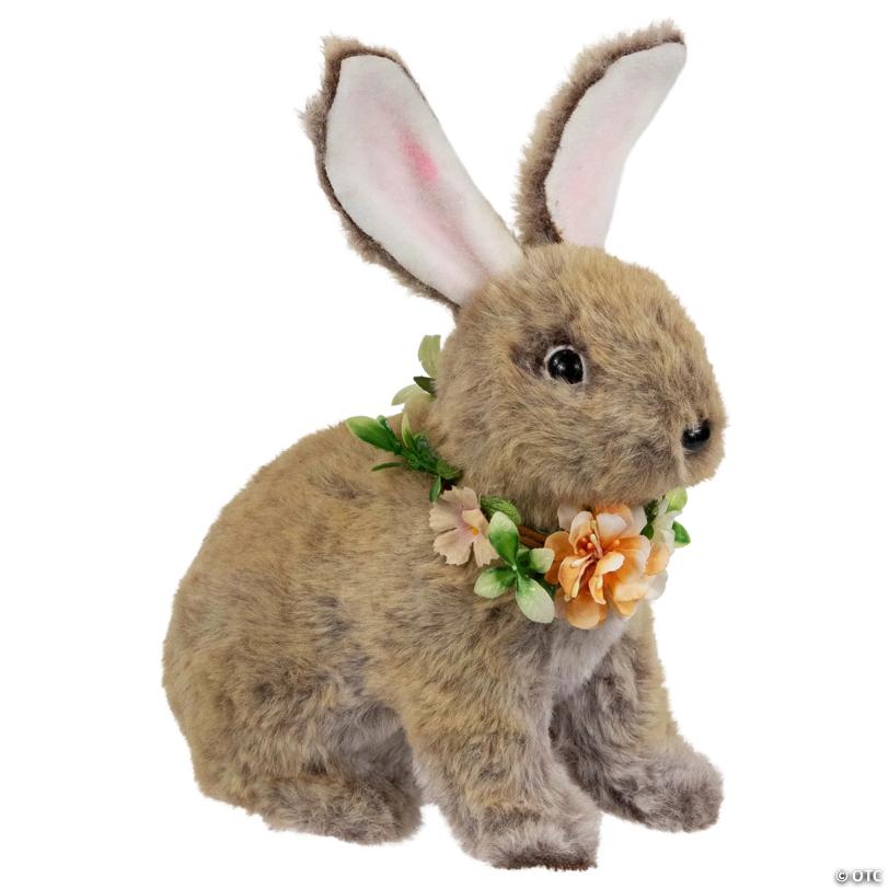 Plush Rabbit with Flower Wreath Easter Figurine - 8.5