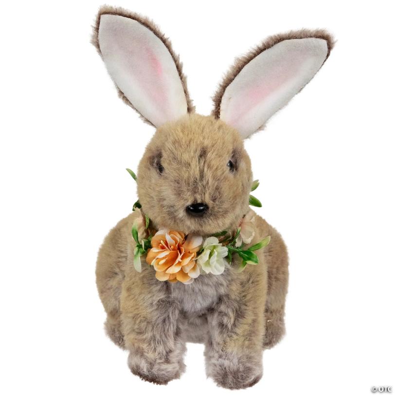 Plush Rabbit with Flower Wreath Easter Figurine - 8.5