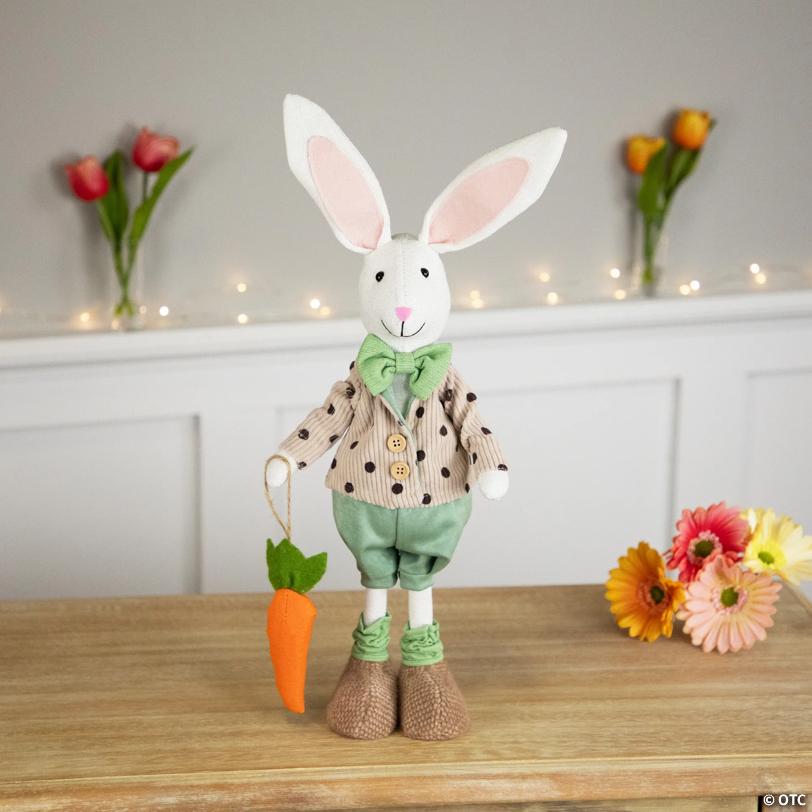 Polka Dot Boy Rabbit with Carrot Standing Easter Figure - 18