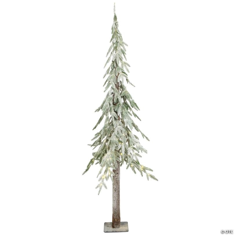 Pre-Lit Alpine Flocked Artificial Christmas Tree - 6' - Clear LED Lights