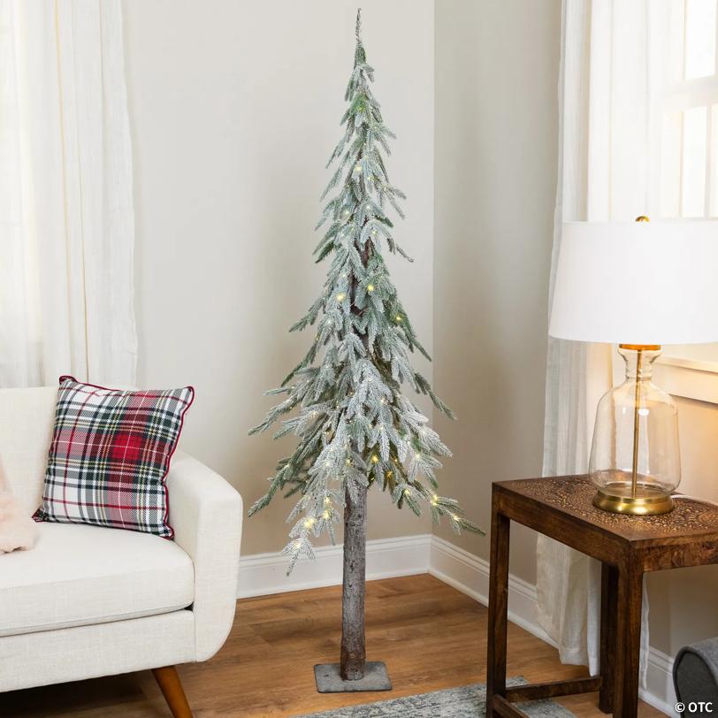 Pre-Lit Alpine Flocked Artificial Christmas Tree - 6' - Clear LED Lights