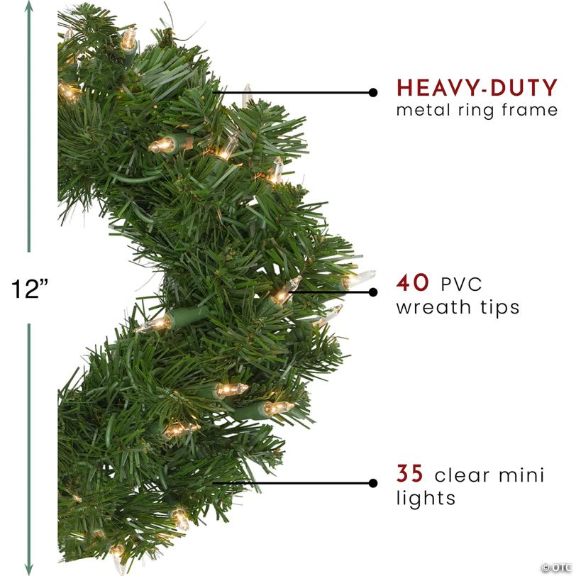 Pre-Lit Artificial DeluPropere Windsor Pine Christmas Wreath - 12" - Clear Lights