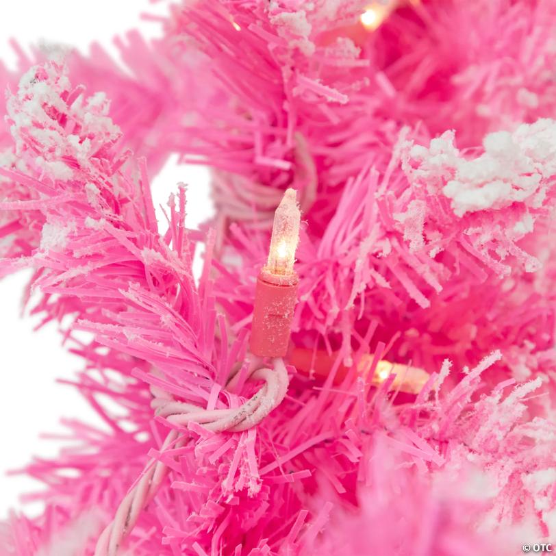 Pre-Lit Artificial Flocked Pine Christmas Garland - 9' - Pink - Clear Lights