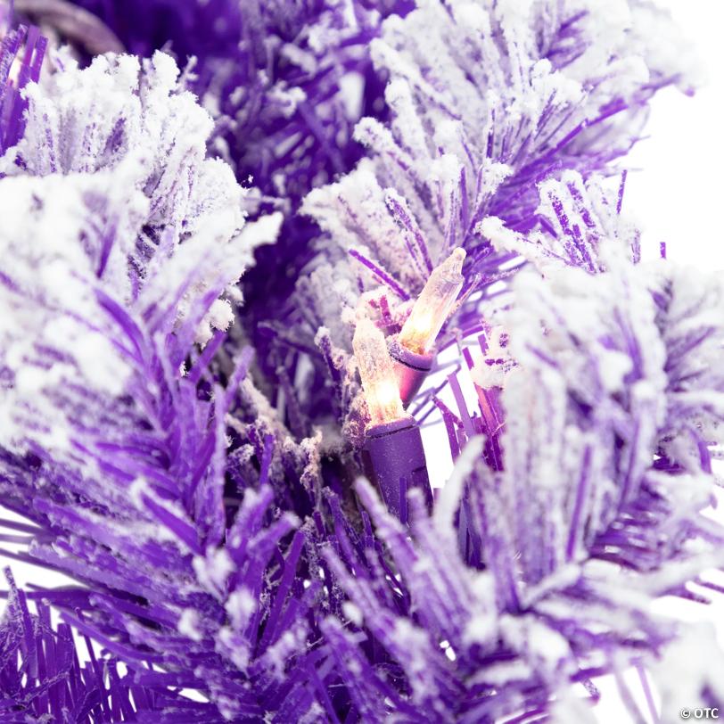 Pre-Lit Artificial Flocked Pine Christmas Garland - 9' - Purple - Clear Lights