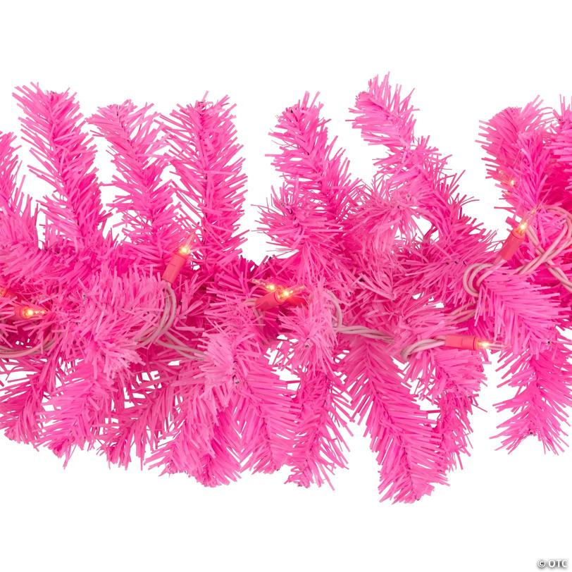 Pre-Lit Artificial Pine Christmas Garland - 9' - Pink - Clear Lights