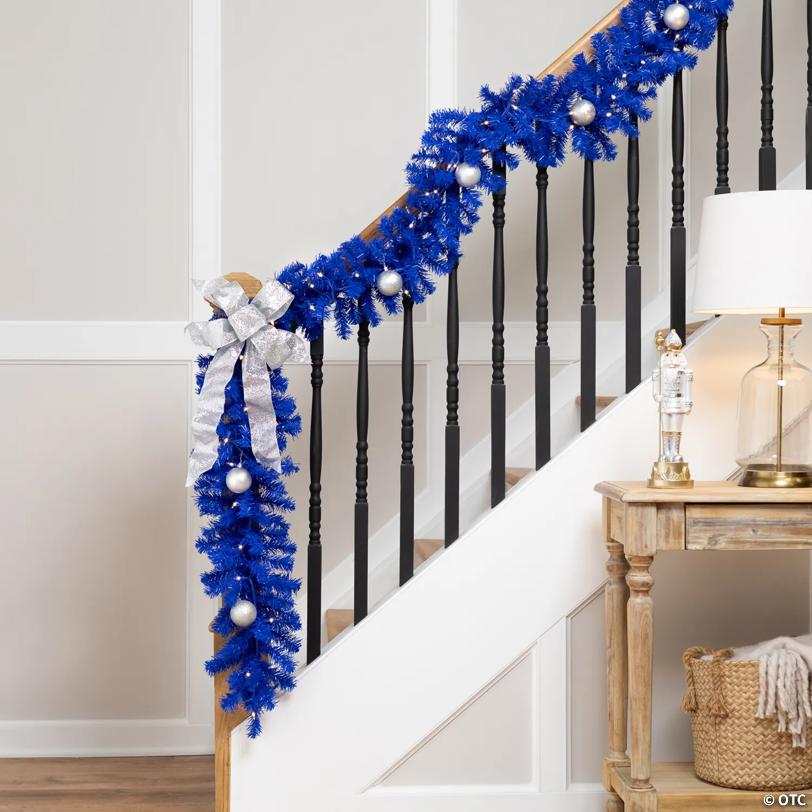 Pre-Lit Artificial Pine Christmas Garland - 9' - Royal Blue - Clear Lights