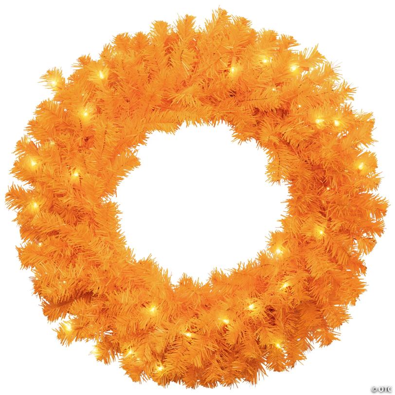 Pre-Lit Artificial Pine Christmas Wreath - 24" - Orange  - Clear Lights
