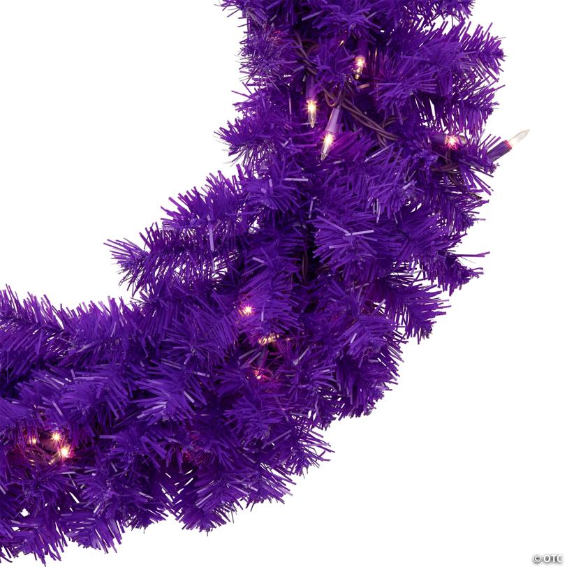 Pre-Lit Artificial Pine Christmas Wreath - 24" - Purple - Clear Lights