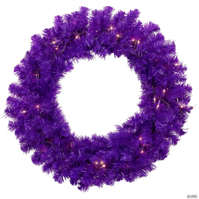 Pre-Lit Artificial Pine Christmas Wreath - 24" - Purple - Clear Lights