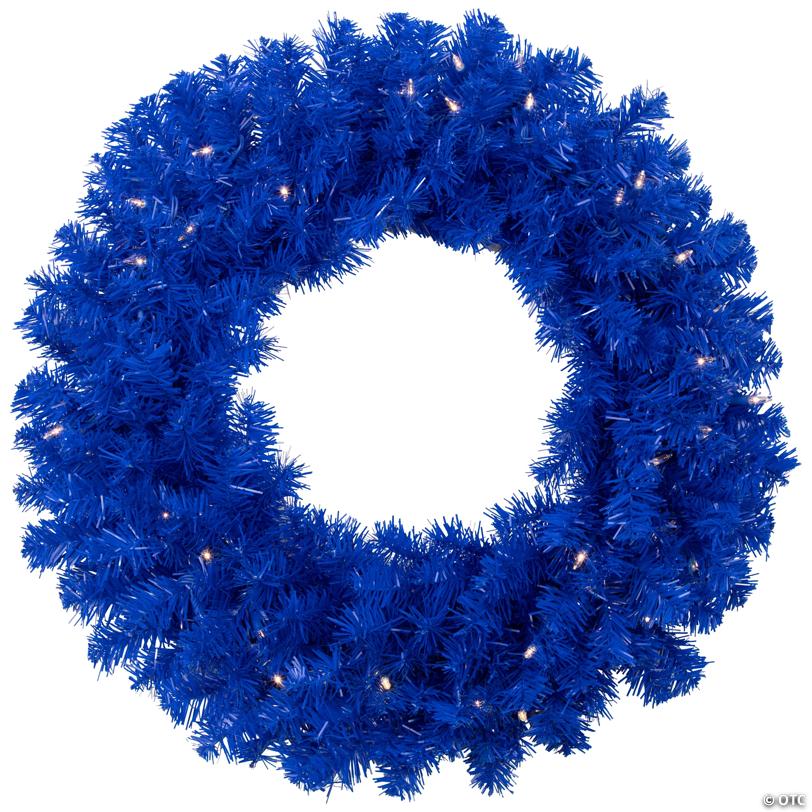 Pre-Lit Artificial Pine Christmas Wreath - 24" - Royal Blue - Clear Lights