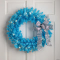 Pre-Lit Artificial Pine Christmas Wreath - 24" - Sky Blue  - Clear Lights
