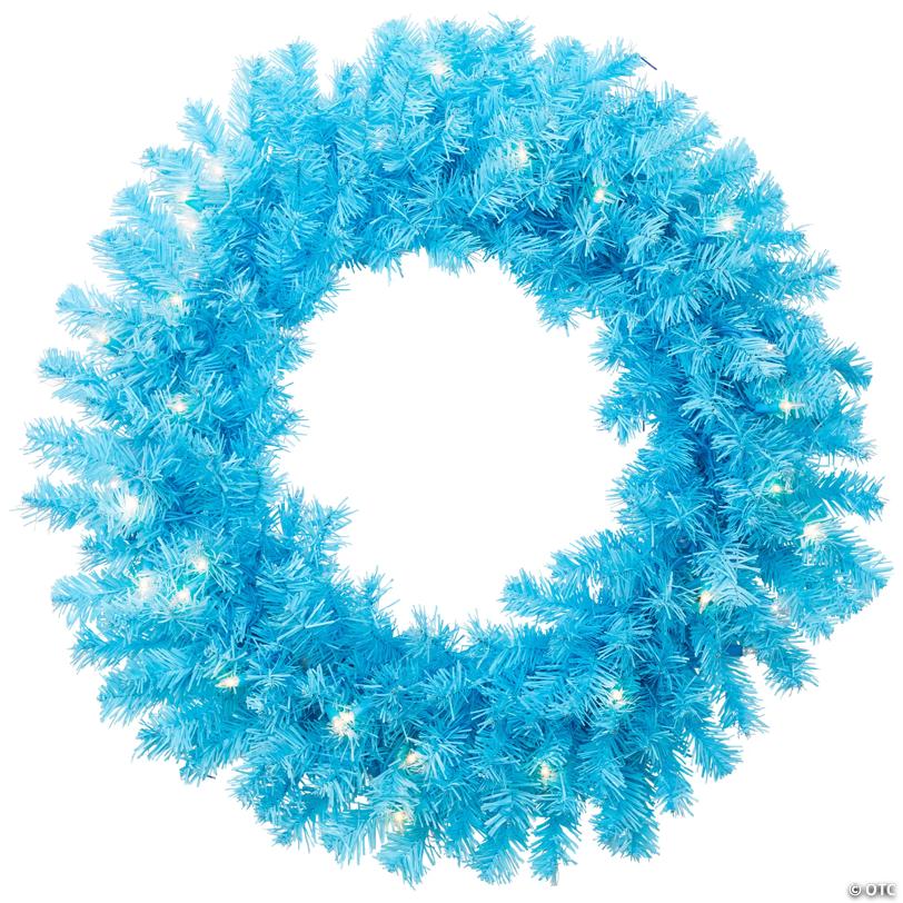 Pre-Lit Artificial Pine Christmas Wreath - 24" - Sky Blue  - Clear Lights
