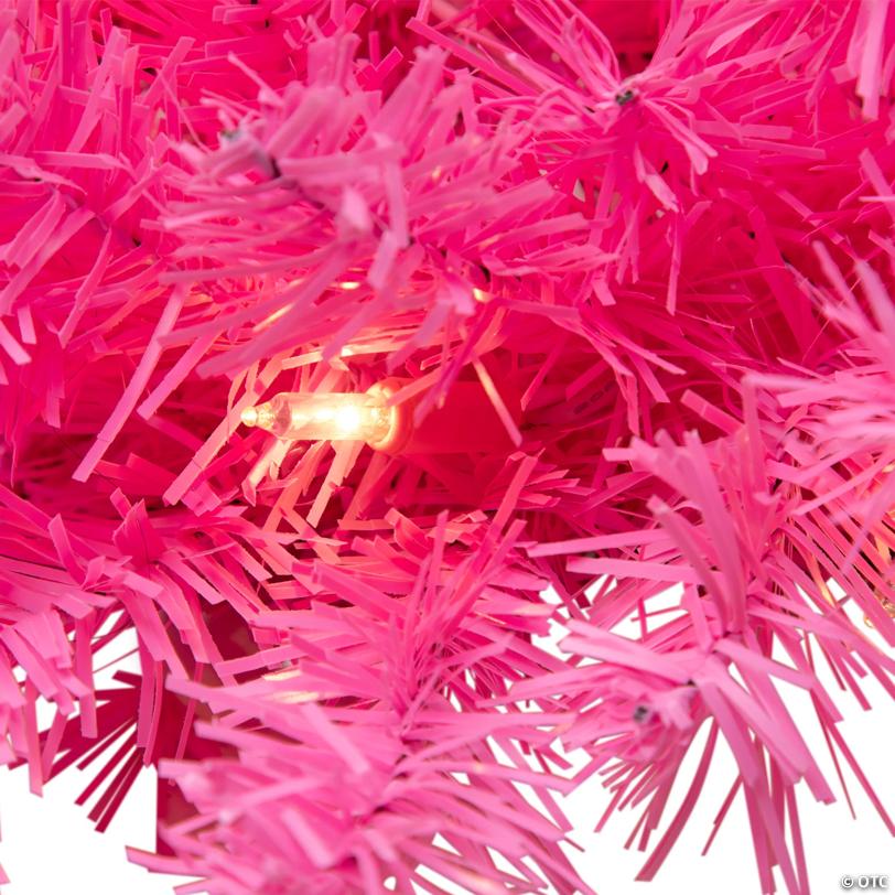 Pre-Lit Artificial Pine Christmas Wreath - 36" - Pink - Clear Lights