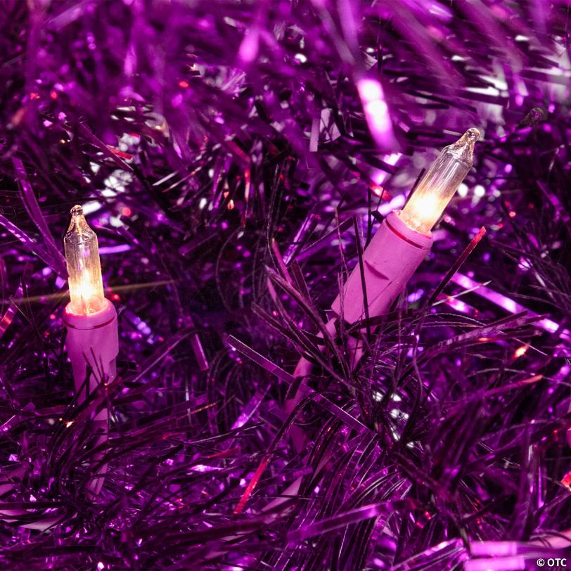 Pre-Lit Artificial Tinsel Christmas Tree - 9' - Purple - Clear Lights