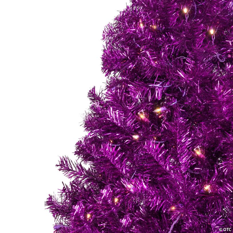 Pre-Lit Artificial Tinsel Christmas Tree - 9' - Purple - Clear Lights