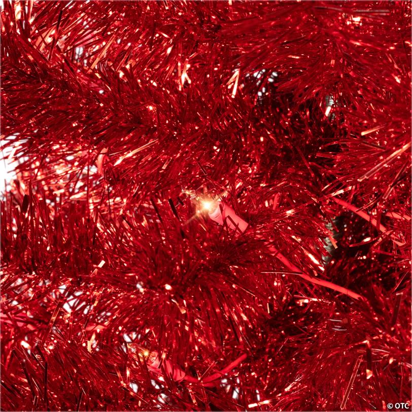 Pre-Lit Artificial Tinsel Christmas Tree - 9' - Red - Clear Lights