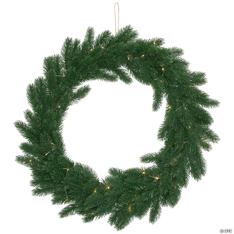 Pre-Lit Battery Operated Lush Pine Artificial Christmas Wreath - 24" - Clear Lights