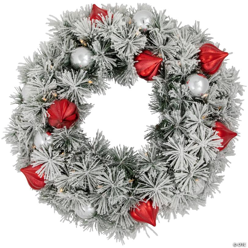 Pre-Lit Battery Operated Snowy Bristle Pine Christmas Wreath - 24" - Dual Color LED Lights