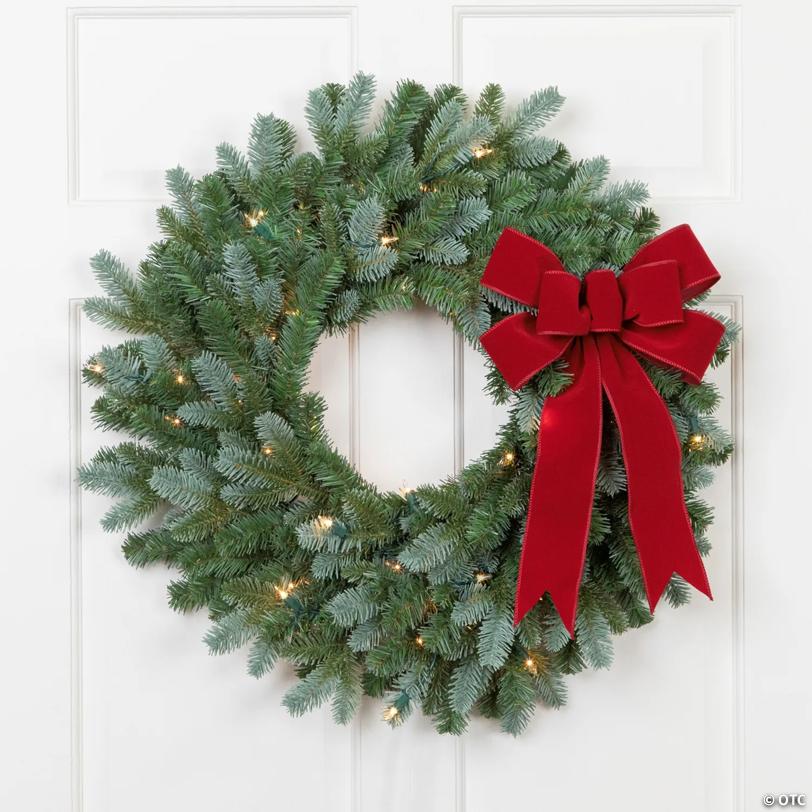 Pre-Lit Blue Spruce Artificial Christmas Wreath - 24" - Clear