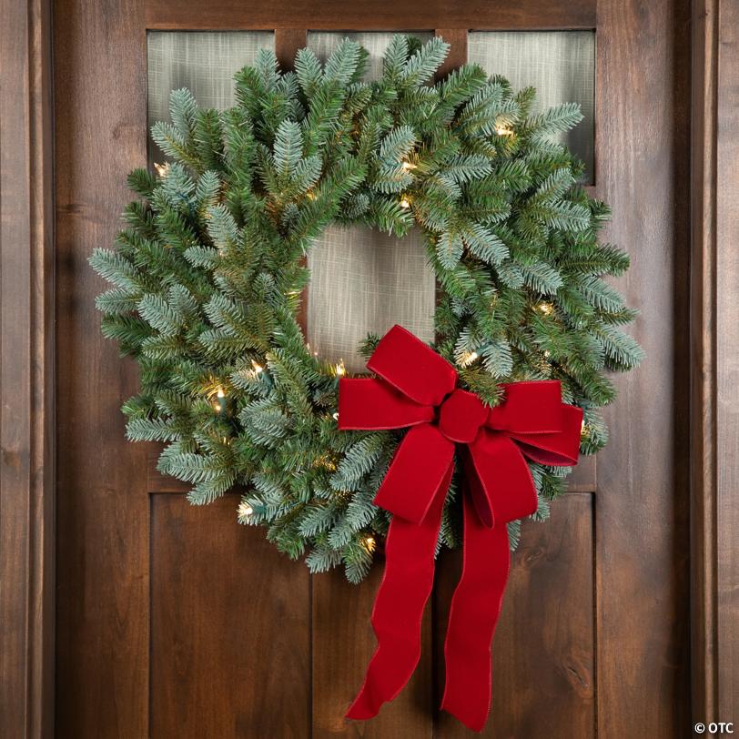 Pre-Lit Blue Spruce Artificial Christmas Wreath - 24" - Clear