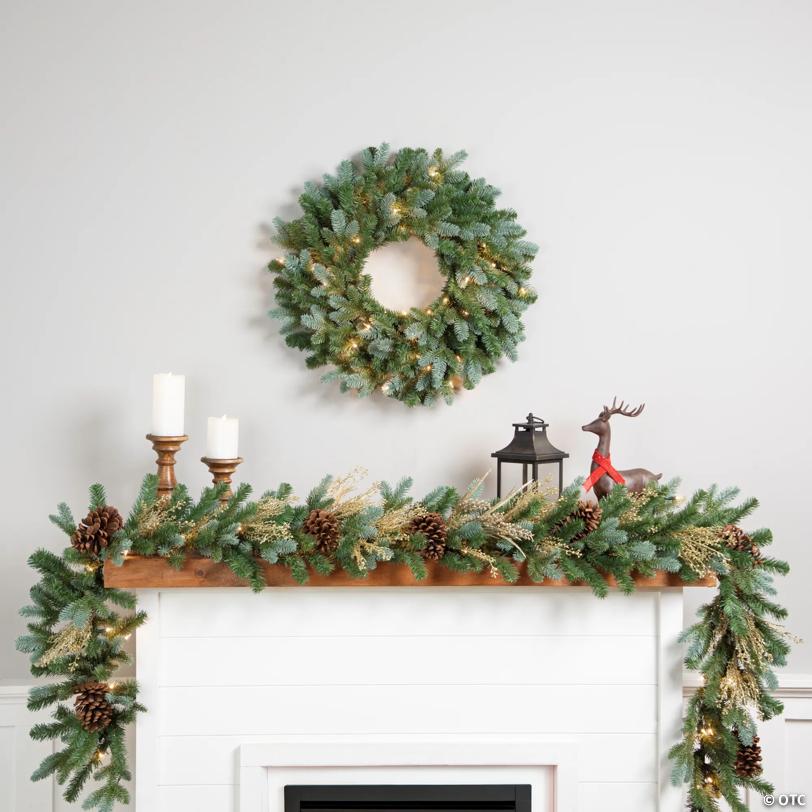 Pre-Lit Blue Spruce Artificial Christmas Wreath - 24" - Clear