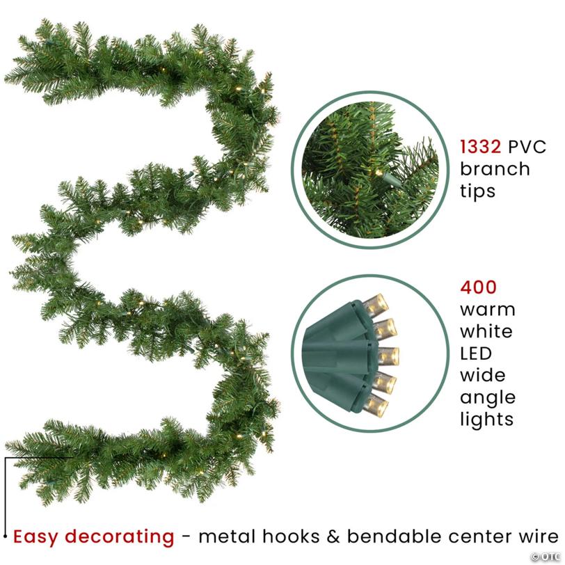 Pre-Lit Buffalo Fir Christmas Commercial Garland - 50' Proper 8"  - Warm White LED Lights
