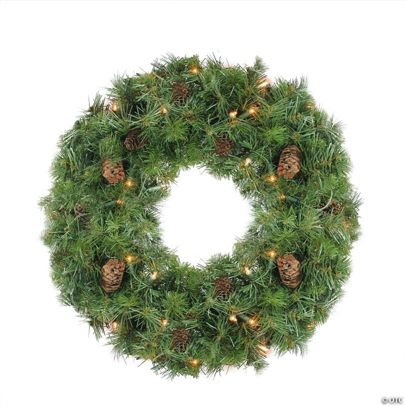 Pre-Lit Dakota Pine and Pinecone Artificial Christmas Wreath - 24" - Clear Lights