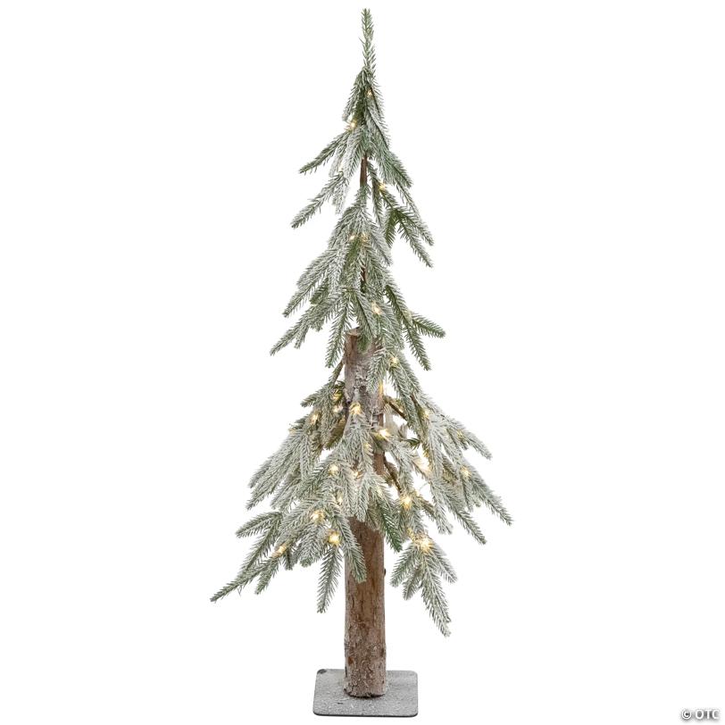 Pre-Lit Flocked Battery Operated Alpine Artificial Christmas Tree - 3' - Clear LED Lights