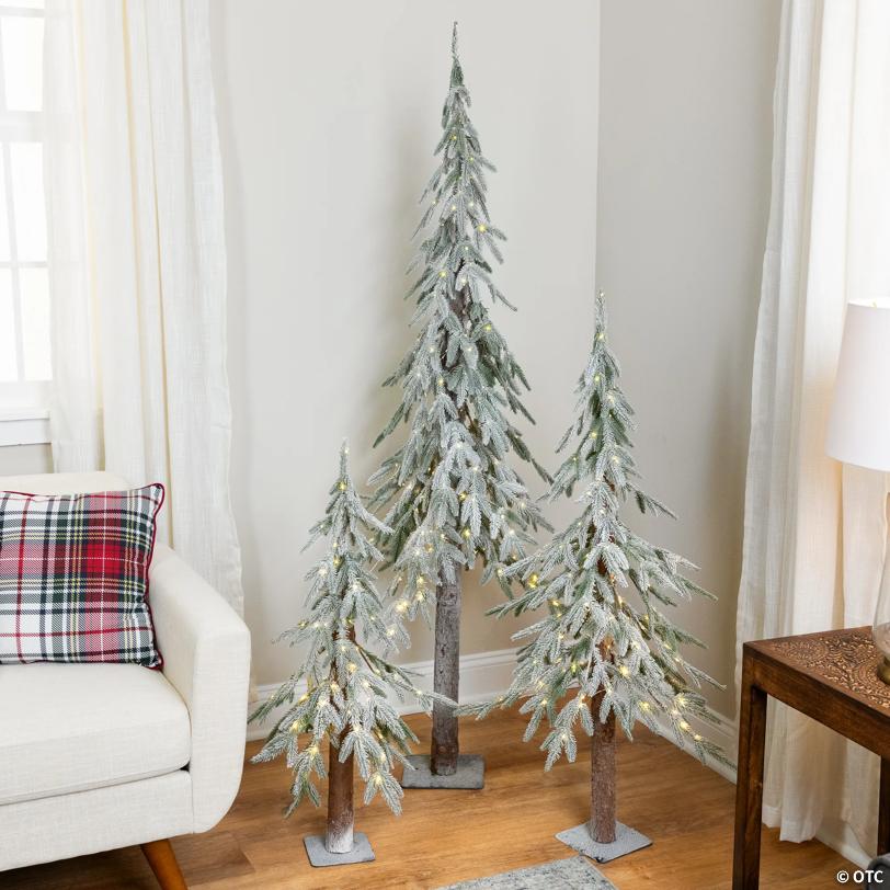 Pre-Lit Flocked Battery Operated Alpine Artificial Christmas Tree - 3' - Clear LED Lights