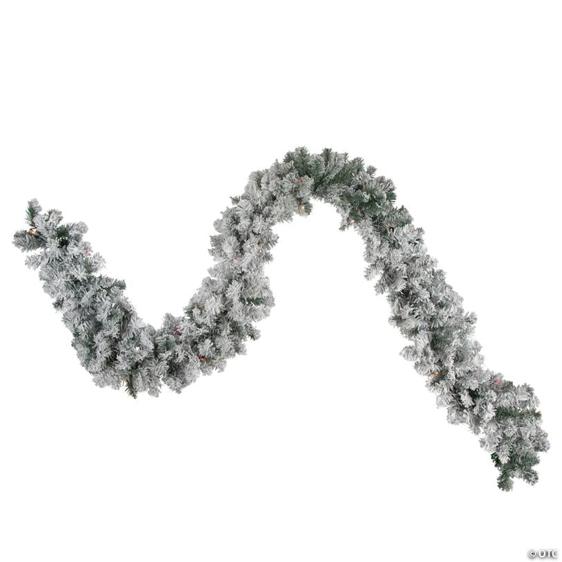 Pre-Lit Flocked Madison Pine Artificial Christmas Garland - 9' Proper 10" - Multi Lights