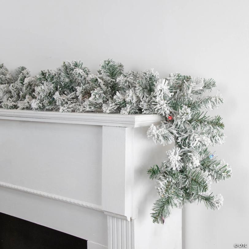 Pre-Lit Flocked Madison Pine Artificial Christmas Garland - 9' Proper 10" - Multi Lights