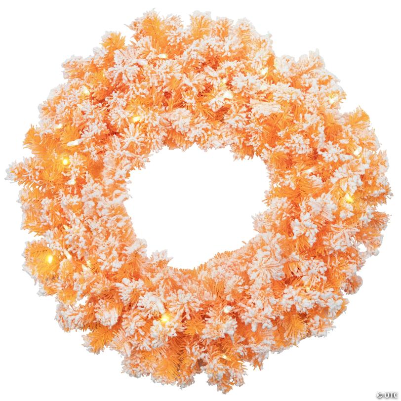 Pre-Lit Flocked Pine Artificial  Christmas Wreath - 24" - Orange  - Clear Lights