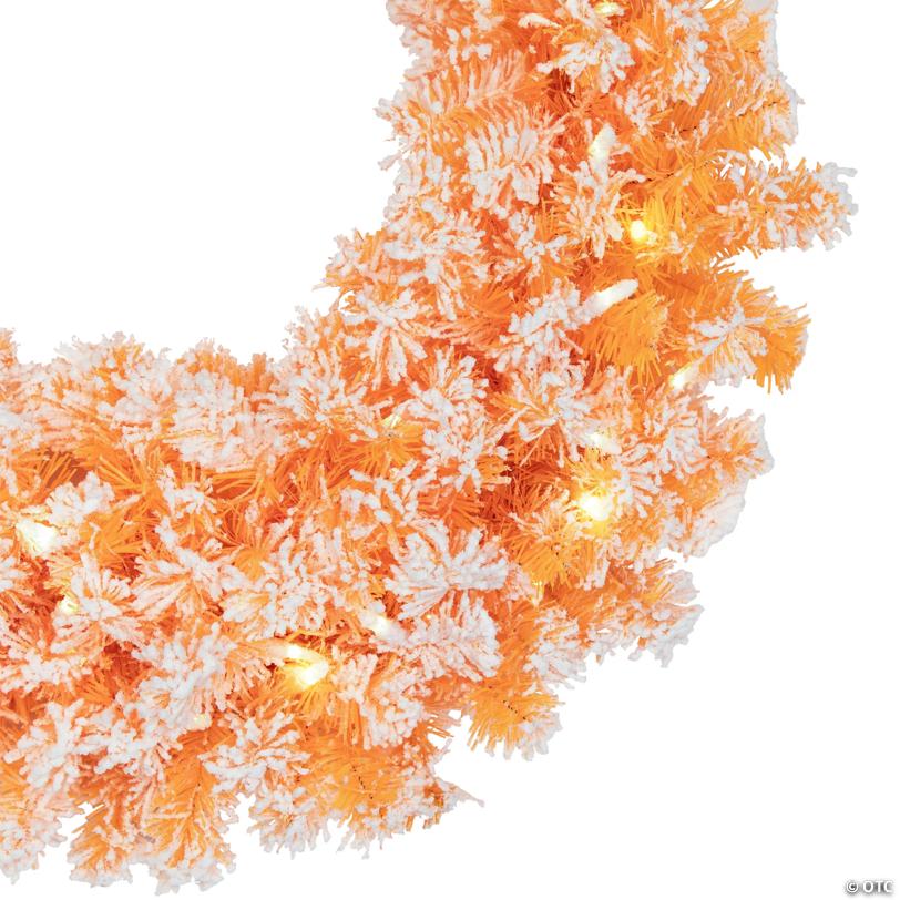 Pre-Lit Flocked Pine Artificial  Christmas Wreath - 24" - Orange  - Clear Lights
