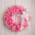 Pre-Lit Flocked Pine Artificial  Christmas Wreath - 24" - Pink - Clear Lights