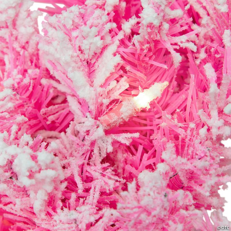 Pre-Lit Flocked Pine Artificial  Christmas Wreath - 24" - Pink - Clear Lights