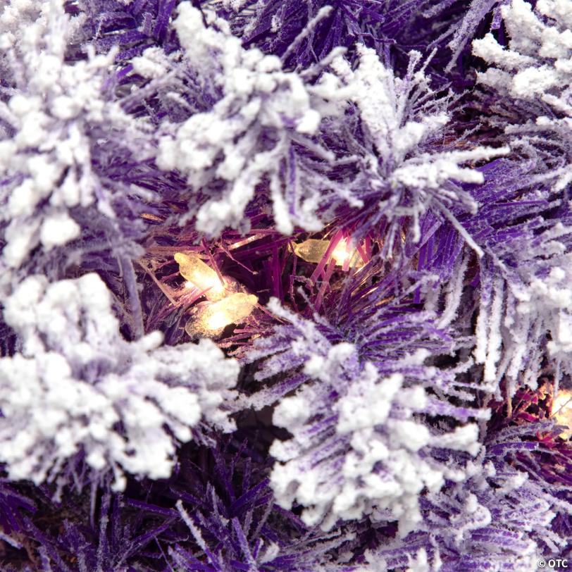 Pre-Lit Flocked Pine Artificial  Christmas Wreath - 24" - Purple - Clear Lights