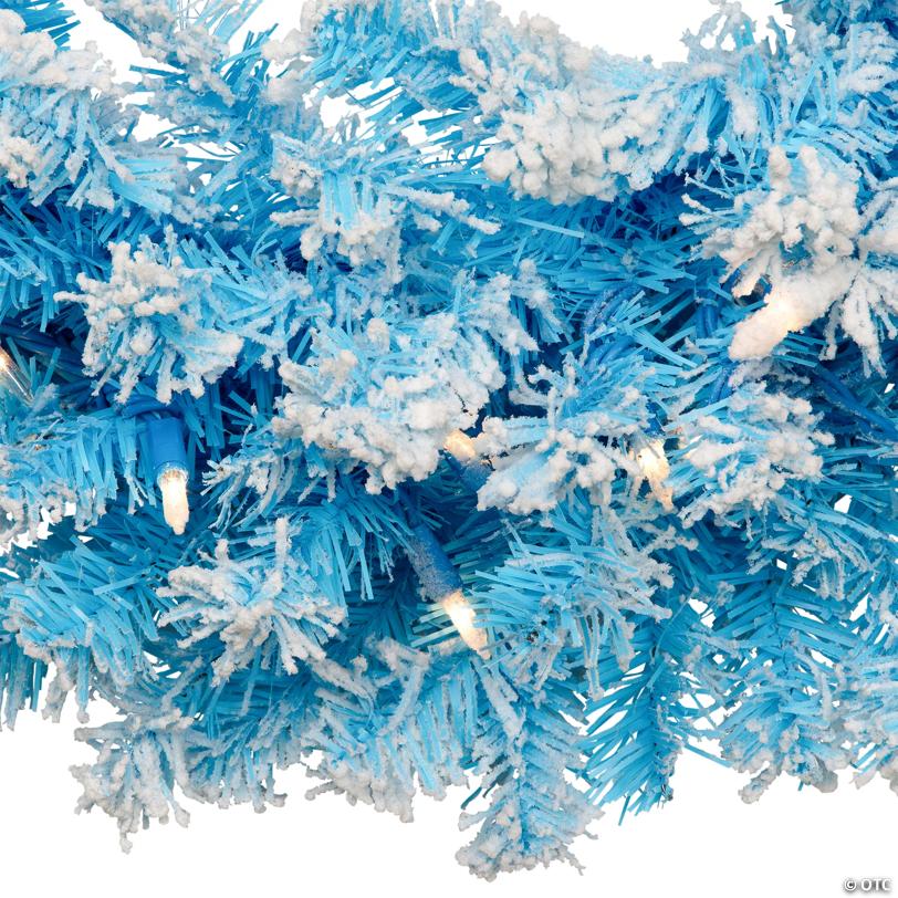 Pre-Lit Flocked Pine Artificial  Christmas Wreath - 24" - Sky Blue - Clear Lights