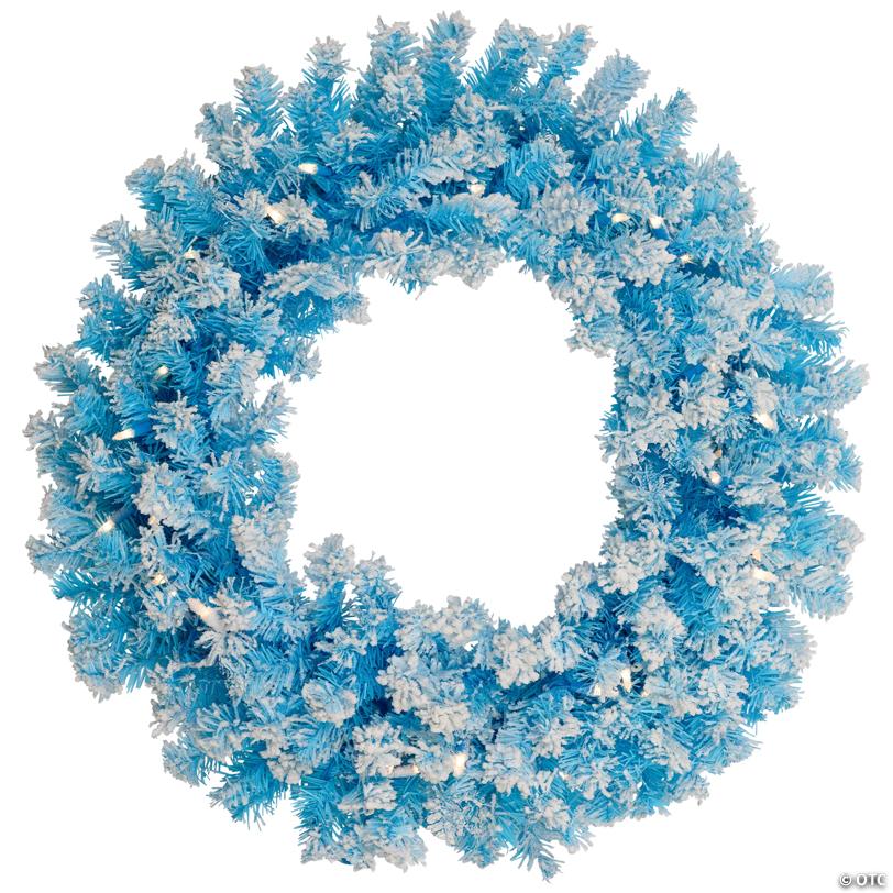 Pre-Lit Flocked Pine Artificial  Christmas Wreath - 24" - Sky Blue - Clear Lights