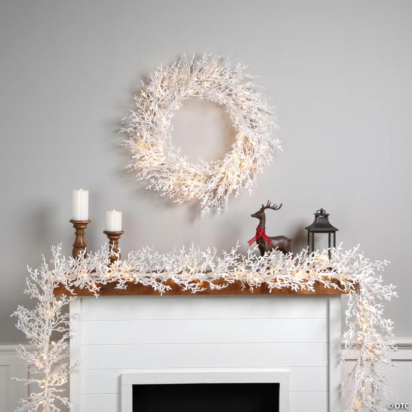 Pre-Lit Flocked Twig Artificial Christmas Garland - 9' Proper 14" - LED Warm White Lights